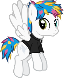 Size: 921x1120 | Tagged: safe, artist:lightningbolt, derpibooru exclusive, pegasus, pony, g4, .svg available, awsten knight, clothes, dyed mane, dyed tail, flying, frown, heterochromia, horseshoes, jewelry, looking back, male, necklace, ponified, shirt, show accurate, simple background, solo, spread wings, stallion, svg, t-shirt, tail, transparent background, vector, waterparks, wings