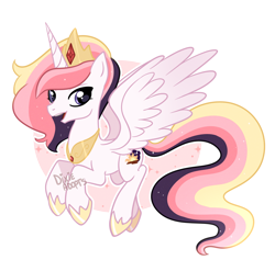 Size: 2000x1898 | Tagged: safe, artist:dixieadopts, oc, oc only, oc:sunlight dream, alicorn, pony, crown, ethereal tail, flying, hoof shoes, jewelry, looking at you, male, male alicorn, male alicorn oc, offspring, parent:oc, parent:princess celestia, parents:canon x oc, peytral, pink background, purple eyes, regalia, simple background, solo, sparkles, spread wings, stallion, tail, transparent background, wings