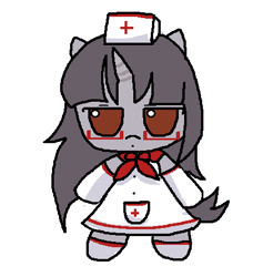 Size: 424x447 | Tagged: safe, artist:anonymare, oc, oc only, oc:miaumare, unicorn, anthro, chibi, fumo, nurse outfit, plushie, simple background, solo, touhou, white background