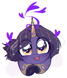 Size: 674x789 | Tagged: safe, artist:inkp0ne, oc, oc only, oc:urania, pony, unicorn, :p, heart, horn, horn jewelry, jewelry, looking at you, magic, magic aura, mane, simple background, solo, tail, tongue out, transparent background