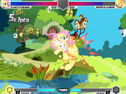 Size: 638x477 | Tagged: safe, applejack, fluttershy, earth pony, pegasus, pony, fighting is magic, g4, fluttershy's cottage