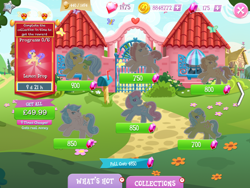 Size: 2048x1536 | Tagged: safe, gameloft, idw, bow tie (g1), bubbles (g1), butterscotch (g1), lemon drop, peachy, sprinkles (g1), tootsie, earth pony, pegasus, pony, g1, g4, my little pony: magic princess, official, bow, coin, collection, costs real money, english, female, gem, group, idw showified, mare, mobile game, numbers, spread wings, tail, tail bow, text, timer, wings