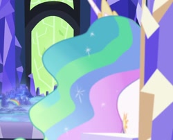 Size: 1336x1080 | Tagged: safe, screencap, princess celestia, alicorn, pony, celestial advice, g4, back of head, cropped, cutie map, sitting, solo, twilight's castle