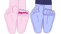 Size: 3310x1835 | Tagged: safe, artist:wallflowerblusheqg, pinkie pie, sugarcoat, human, equestria girls, g4, my little pony equestria girls: friendship games, barefoot, base, base used, feet, female, fetish, foot fetish, foot focus, simple background, soles, toes, white background, wiggling toes