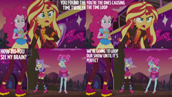 Size: 2000x1125 | Tagged: safe, edit, edited screencap, editor:quoterific, screencap, kiwi lollipop, pinkie pie, sunset shimmer, supernova zap, human, equestria girls, equestria girls specials, g4, my little pony equestria girls: better together, my little pony equestria girls: sunset's backstage pass