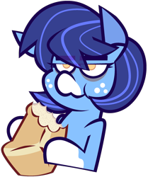 Size: 1836x2200 | Tagged: safe, artist:threetwotwo32232, oc, oc only, oc:blueberry baker, earth pony, pony, bread, female, food, mare, simple background, solo, tired, transparent background