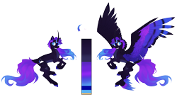Size: 7751x4244 | Tagged: artist needed, source needed, safe, oc, alicorn, pony, alicorn oc, blue eyes, body markings, colored hooves, colored wings, colored wingtips, cute, cute little fangs, facial markings, fangs, gradient hair, gradient mane, gradient tail, gradient wings, heterochromia, horn, horn jewelry, jewelry, leg feathers, multicolored wings, next generation, offspring, pale belly, parent:king sombra, parent:princess luna, parents:lumbra, reference sheet, simple background, spread wings, tail, transparent background, wings