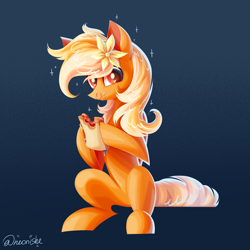 Size: 3000x3000 | Tagged: safe, artist:neonishe, oc, oc only, oc:sunshinenya, pegasus, pony, apple, belly, cute, eating, flower, flower in hair, food, gradient background, herbivore, high res, sandwich, sitting, solo, zap apple