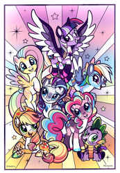 Size: 1920x2779 | Tagged: safe, artist:malinraf1615, applejack, fluttershy, pinkie pie, rainbow dash, rarity, spike, twilight sparkle, alicorn, dragon, earth pony, pegasus, pony, unicorn, g4, coloring page, eyeshadow, female, flying, freckles, grin, lying down, makeup, male, mane seven, mane six, mare, markings, meme, open mouth, prone, redesign, redraw, sitting, smiling, twilight sparkle (alicorn), unshorn fetlocks