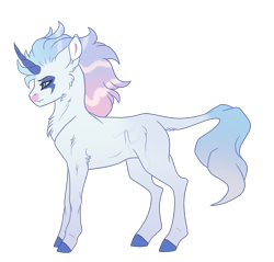 Size: 2443x2332 | Tagged: safe, artist:venommocity, oc, oc only, oc:akira, pony, unicorn, blue eyes, cheek fluff, chest fluff, colored hooves, colored horn, curved horn, cute, cute little fangs, ear fluff, elbow fluff, face paint, facial markings, fangs, female, frown, gradient mane, gradient tail, high res, horn, leonine tail, mare, neck fluff, side view, simple background, solo, standing, tail, transparent background, unicorn oc