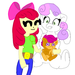 Size: 4096x4096 | Tagged: safe, artist:sweetsterty, apple bloom, scootaloo, sweetie belle, human, pegasus, pony, unicorn, g4, cute, cutie mark crusaders, female, humanized, lesbian, plushie, polyamory, ship:scootabelle, ship:scootabloom, ship:sweetiebloom, ship:sweetiebloomaloo, shipping, simple background, white background