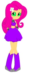 Size: 418x992 | Tagged: safe, artist:breannapink, fluttershy, human, equestria girls, g4, alternate design, boots, clothes, crossover, cute, dc comics, looking at you, shoes, shyabetes, simple background, skirt, starfire, starshy, teen titans, white background