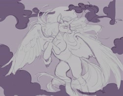 Size: 4096x3218 | Tagged: safe, artist:slimeprints, princess luna, alicorn, pony, g4, female, flying, full moon, mare, monochrome, moon, sketch, solo, spread wings, wings, wip