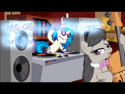 Size: 1440x1080 | Tagged: safe, artist:dragonknighttara, artist:krazythefox, artist:yourenigma, dj pon-3, octavia melody, vinyl scratch, earth pony, pony, unicorn, g4, 2013, absurd file size, animated, artifact, brony music, downloadable, downloadable content, duo, duo female, female, link in description, mare, music, nostalgia, old art, remix, smiling, sound, sound only, text, turntable, webm, youtube, youtube link, youtube video
