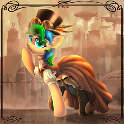 Size: 5000x5000 | Tagged: safe, artist:atlas-66, oc, oc only, pony, airship, clothes, dress, goggles, hat, solo, steampunk, top hat
