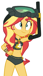 Size: 5615x9910 | Tagged: safe, artist:andoanimalia, sunset shimmer, human, equestria girls, g4, my little pony equestria girls: better together, unsolved selfie mysteries, beach shorts swimsuit, belly button, bikini, clothes, female, halter top, simple background, solo, sunset shimmer swimsuit, sunset shimmer's beach shorts swimsuit, swimsuit, transparent background, vector