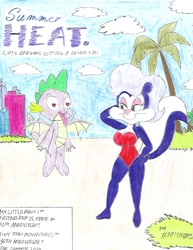 Size: 637x825 | Tagged: safe, artist:shrekrulez, spike, dragon, skunk, g4, animal, beach, breasts, clothes, crossover, drawing, fifi la fume, heart, heart eyes, heat, love, palm tree, sexy, summer, swimsuit, tiny toon adventures, tongue out, traditional art, tree, wingding eyes, winged spike, wings