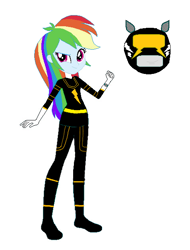 Size: 478x629 | Tagged: safe, rainbow dash, human, equestria girls, g4, black ranger, boots, clothes, female, gloves, power rangers, shoes, simple background, solo, white background