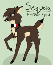 Size: 1628x1995 | Tagged: safe, artist:ztrot, oc, oc only, oc:sequoia, bison, deer, hybrid, cloven hooves, jewelry, lidded eyes, male, necklace, ponysona, raised hoof, short tail, tail