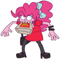 Size: 792x780 | Tagged: safe, artist:threetwotwo32232, pinkie pie, human, equestria girls, g4, bag, female, mcdonald's, simple background, solo, transparent background
