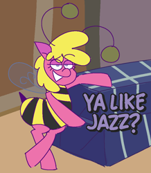 Size: 748x859 | Tagged: safe, artist:threetwotwo32232, cherry berry, earth pony, pony, g4, animal costume, bee costume, bee movie, clothes, costume, dreamworks, female, mare, ya like jazz?