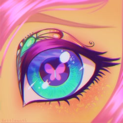 Size: 1000x1000 | Tagged: safe, artist:nettlemoth, fluttershy, pegasus, pony, g4, close-up, cutie mark eyes, detailed, extreme close-up, eye, eyeshadow, female, looking at you, makeup, mare, solo, wingding eyes