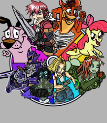 Size: 680x782 | Tagged: safe, artist:obdarena, apple bloom, earth pony, pony, g4, adol christin, color wheel, color wheel challenge, courage (character), courage the cowardly dog, crash bandicoot, crash bandicoot (series), dc comics, female, filly, final fantasy, final fantasy ix, foal, koragg, poison ivy, power rangers mystic force, raziel, soul reaver, ys, zidane tribal