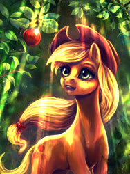 Size: 900x1200 | Tagged: safe, artist:kreativpony, applejack, earth pony, pony, g4, apple, food