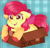 Size: 1233x1183 | Tagged: safe, artist:twittershy, apple bloom, earth pony, pony, g4, adorabloom, box, cute, female, filly, foal, if i fits i sits, open mouth, patterned background, pony in a box, solo, unshorn fetlocks