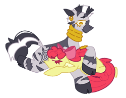 Size: 1000x775 | Tagged: safe, artist:voiarc-draws, apple bloom, zecora, earth pony, pony, zebra, g4, female, filly, foal, mare, simple background, transparent background