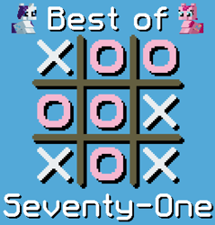 Size: 1300x1360 | Tagged: safe, artist:silk-rose, pinkie pie, rarity, earth pony, pony, unicorn, g4, cover, cover art, drop shadow, love and tolerance resource pack, minecraft, pixel art, simple background, text, tic tac toe, upscaled