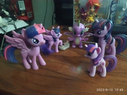 Size: 4000x3000 | Tagged: safe, spike, sunset shimmer, trixie, twilight sparkle, alicorn, dragon, earth pony, pegasus, pony, unicorn, g4, figure, multeity, sparkle sparkle sparkle, toy, twilight sparkle (alicorn), unicorn twilight, winged spike, wings