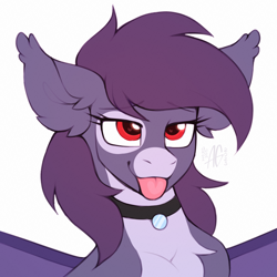 Size: 2500x2500 | Tagged: safe, artist:argigen, oc, oc only, oc:pestyskillengton, bat pony, pony, bust, collar, cute, female, high res, mare, portrait, simple background, sketch, solo, tongue out, white background