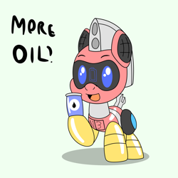 Size: 5000x5000 | Tagged: safe, artist:trackheadtherobopony, oc, oc:trackhead, pony, robot, robot pony, chibi, oil, talking to viewer, text