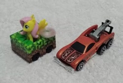 Size: 1080x725 | Tagged: safe, artist:tom artista, fluttershy, g4, car, driving, hot wheels, kinder egg, minecart, minecraft, solo, toy