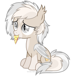 Size: 5753x6012 | Tagged: safe, artist:suramii, oc, oc only, oc:cuddy, bat pony, pony, absurd resolution, female, filly, foal, food, mouth hold, pizza, simple background, solo, transparent background