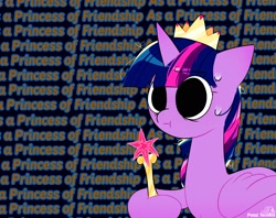Size: 2048x1620 | Tagged: safe, artist:petaltwinkle, twilight sparkle, alicorn, pony, g4, :t, crown, female, hoof hold, jewelry, mare, nervous sweat, princess of friendship, regalia, scepter, screaming internally, solo, sweat, sweatdrop, text, twilight sparkle (alicorn)