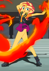 Size: 2400x3439 | Tagged: safe, artist:gmaplay, sunset shimmer, human, equestria girls, g4, badass, badass adorable, clothes, cute, female, fiery shimmer, fire, high res, magic, magic aura, open mouth, open smile, power fire, reference, sailor mars, sailor moon (series), schrödinger's pantsu, shimmerbetes, smiling, solo