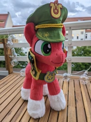 Size: 961x1280 | Tagged: safe, artist:melodis, sprout cloverleaf, earth pony, pony, g5, emperor sprout, hat, irl, male, medal, medals, photo, plushie, removable clothes, stallion