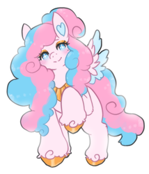 Size: 977x1144 | Tagged: safe, artist:pupleaf, oc, oc only, oc:angel bliss, pegasus, pony, blushing, eyeshadow, female, looking at you, makeup, mare, pegasus oc, raised hoof, simple background, smiling, smiling at you, spread wings, tail, unshorn fetlocks, white background, wings