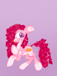Size: 1535x2048 | Tagged: safe, artist:sugvr_alien, pinkie pie, earth pony, pony, g4, alternate design, alternate hairstyle, purple background, simple background, solo