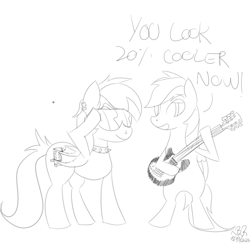 Size: 613x606 | Tagged: safe, artist:bifrose, rainbow dash, oc, oc:sharpe, g4, electric guitar, guitar, musical instrument, simple background, sunglasses, white background