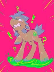 Size: 1535x2048 | Tagged: safe, artist:sugvr_alien, pony rick, earth pony, pony, g4, pink background, ponified, portal, rick and morty, rick sanchez, simple background, solo
