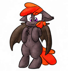 Size: 1000x1044 | Tagged: safe, artist:zutcha, oc, oc only, bat pony, pony, bat pony oc, belly button, bipedal, chest fluff, cute, female, floppy ears, mare, ocbetes, simple background, solo, white background