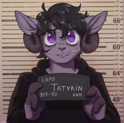 Size: 2650x2631 | Tagged: safe, artist:helemaranth, oc, oc only, goat, anthro, barbie, barbie (film), barbie mugshot meme, high res, meme, mugshot