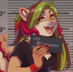 Size: 2650x2631 | Tagged: safe, artist:helemaranth, oc, oc only, oc:helemaranth, pegasus, anthro, barbie, barbie (film), barbie mugshot meme, high res, meme, mugshot