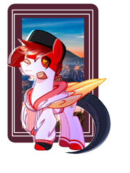 Size: 720x960 | Tagged: safe, artist:diniarvegafinahar, hybrid, lizard, lizard pony, original species, pony, bandage, clothes, hat, indonesia, jacket, male, nation ponies, ponified, simple background, solo, songkok, stallion, white background