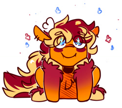 Size: 1475x1306 | Tagged: safe, artist:lrusu, oc, oc only, pony, ahoge, blue eyes, blush sticker, blushing, colored hooves, ear piercing, earring, gradient legs, head in hooves, jewelry, piercing, simple background, smiling, solo, starry eyes, unshorn fetlocks, white background, wingding eyes