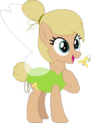 Size: 321x433 | Tagged: safe, artist:selenaede, artist:victorfazbear, fairy, fairy pony, original species, pony, base used, clothes, crossover, disney, disney fairies, dress, fairy wings, green dress, hair bun, hoof on chest, open mouth, ponified, simple background, tinkerbell, transparent background, wings