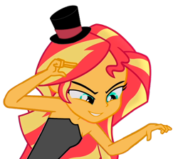 Size: 1100x986 | Tagged: safe, artist:paco777yuyu, edit, edited screencap, screencap, sunset shimmer, human, equestria girls, g4, artwork, background removed, bare shoulders, clothes, costume, female, hand, hat, simple background, sleeveless, solo, strapless, transparent background